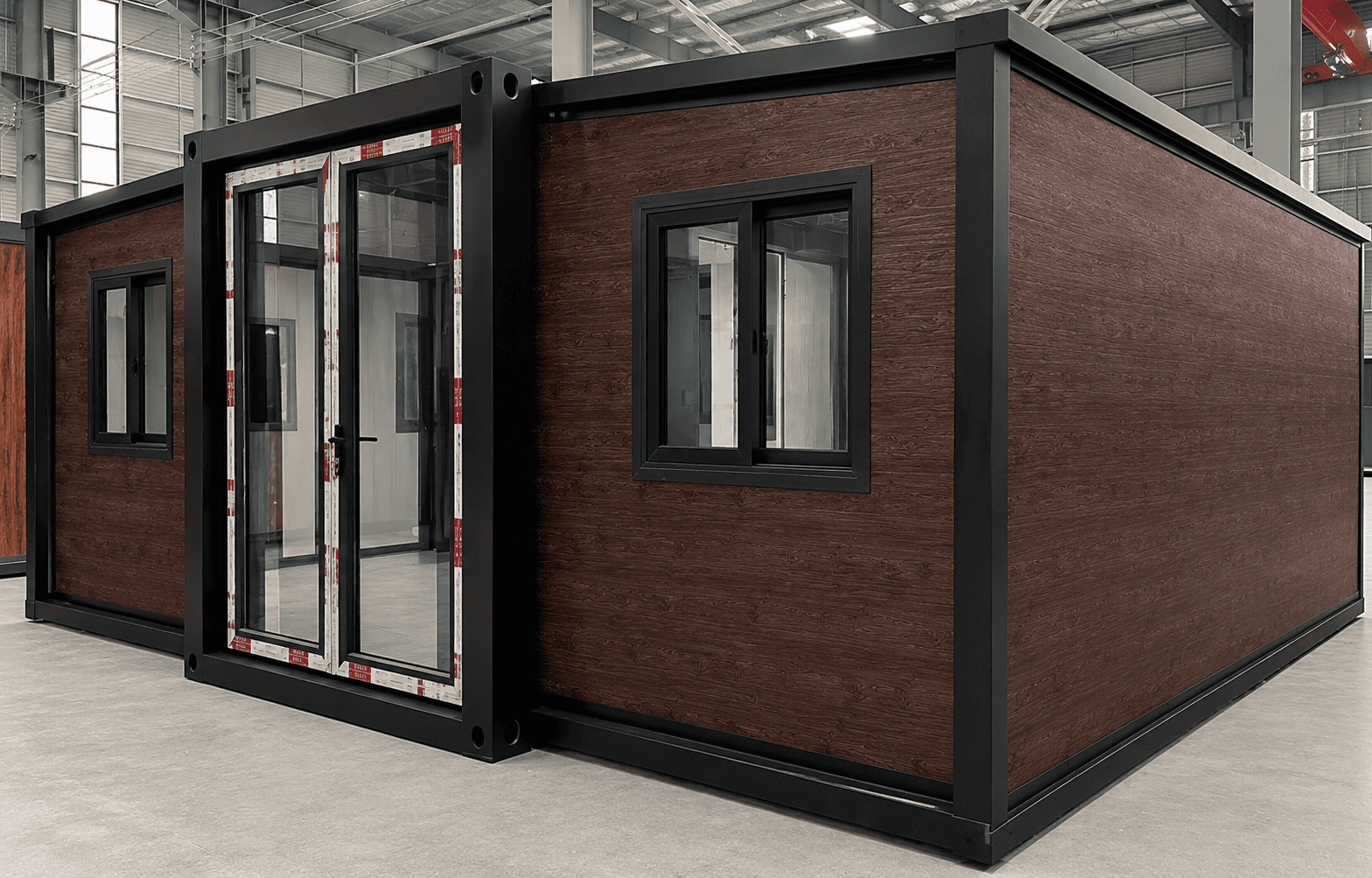 Casa Box Maison conteneur extensible de 20 pieds | Grain de bois fonc&eacute; 2 chambres 1 salle de bain