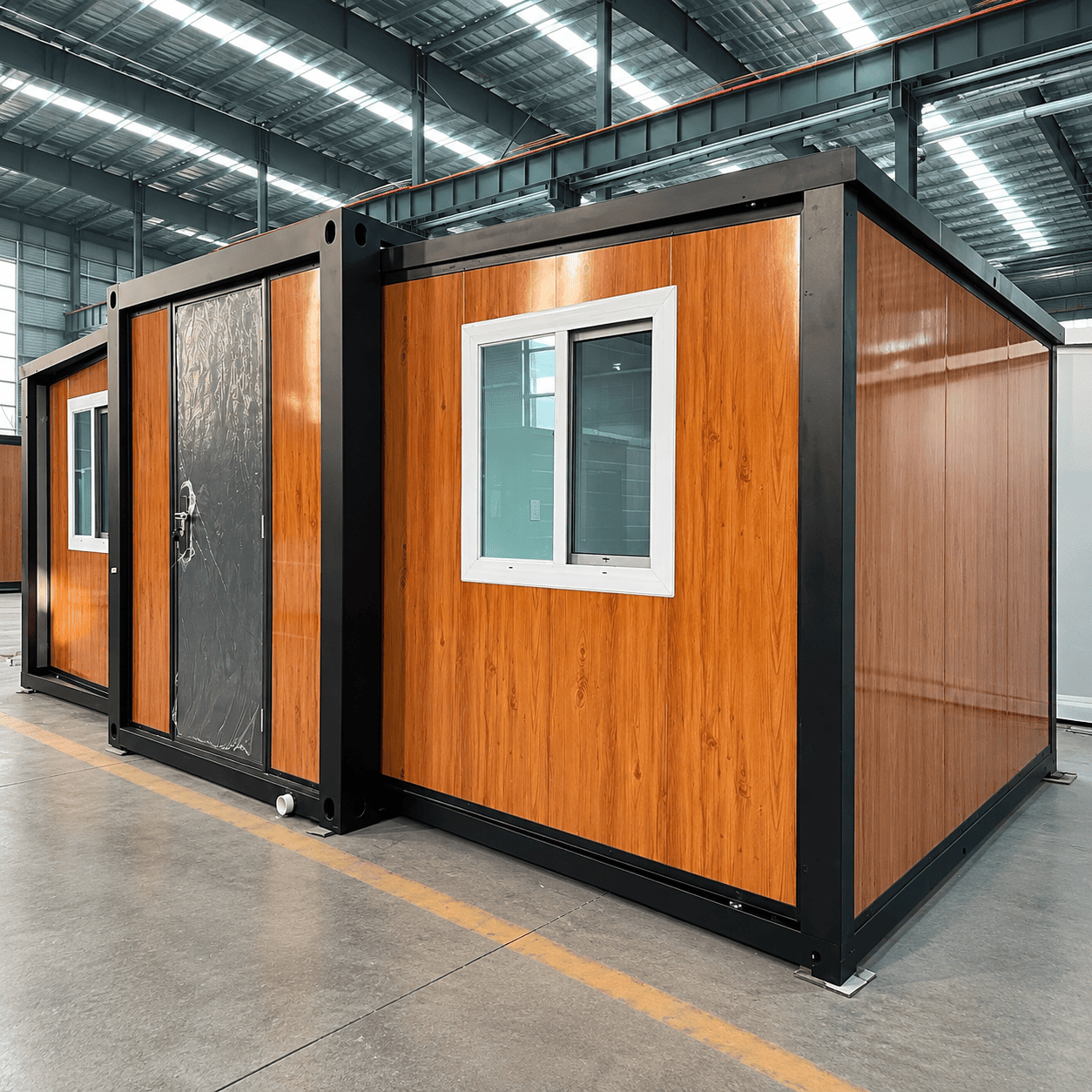 Casa Box Maison conteneur extensible de 10 pieds | Panneau en bois &agrave; cadre noir pr&eacute;fabriqu&eacute; rustique moderne