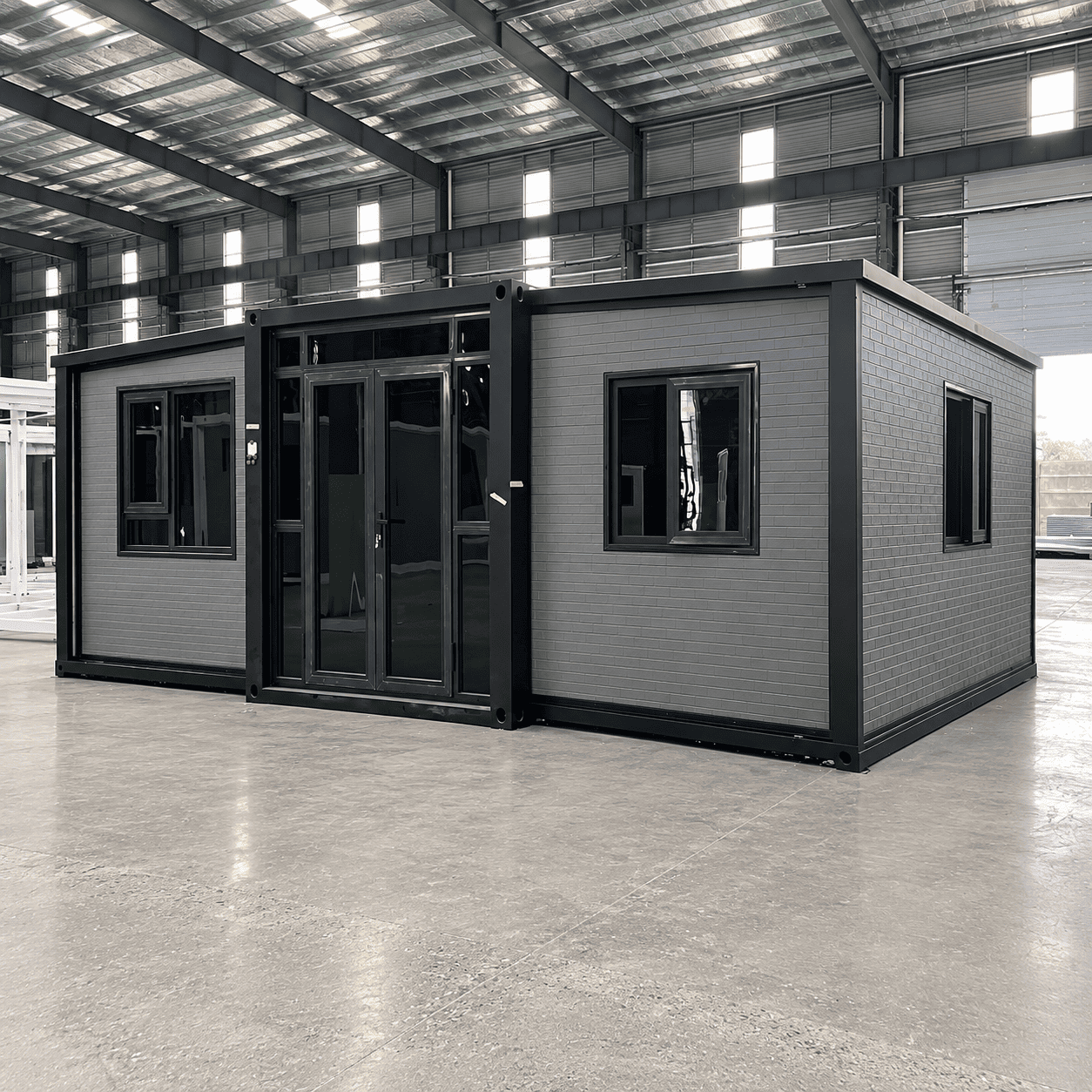Casa Box Maison conteneur extensible de 15 pieds avec panneau incurv&eacute; en m&eacute;tal gris