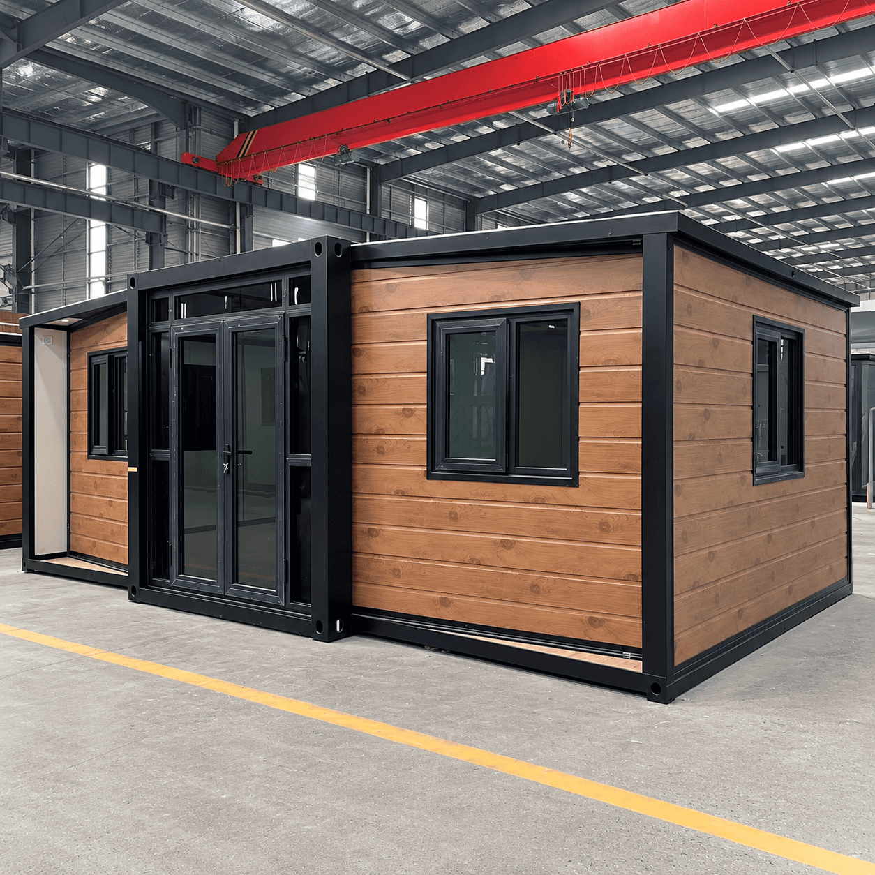 Casa Box Maison conteneur extensible de 15 pieds | Pr&eacute;fabriqu&eacute; &agrave; grain de bois &agrave; cadre noir